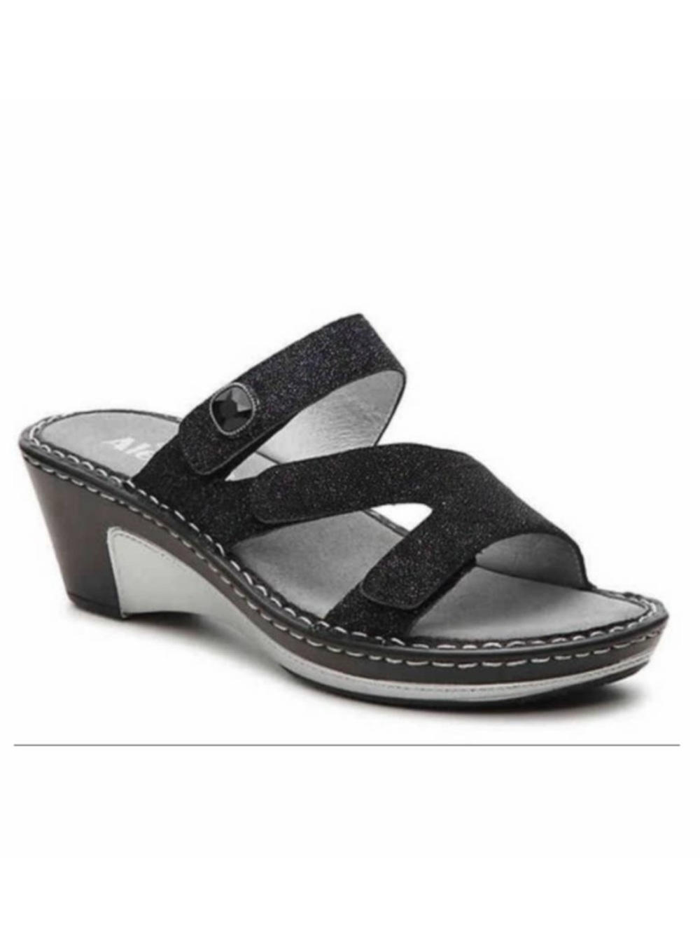 Alegria Lori Glitteroti Black Glitter Comfort Wedge Sandals EU 39 US 9